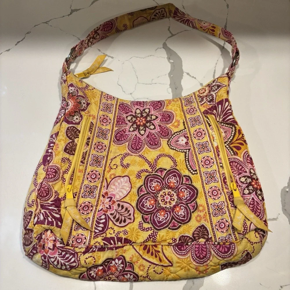 Vera Bradley Lisa B Hobo Shoulder Bag Bali Gold Yellow Pink Floral RETIRED 2009